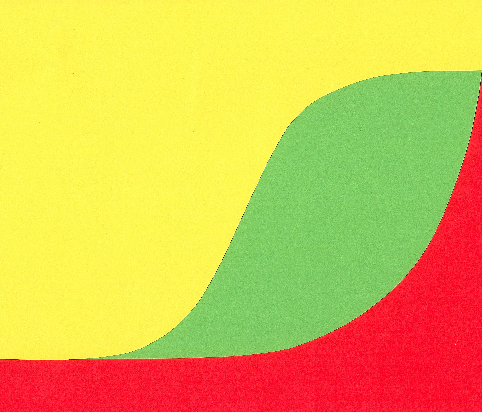 This could be a late period Matisse paper collage, but we might also consider it as representing two curves on a graph running along a base line of time. curves