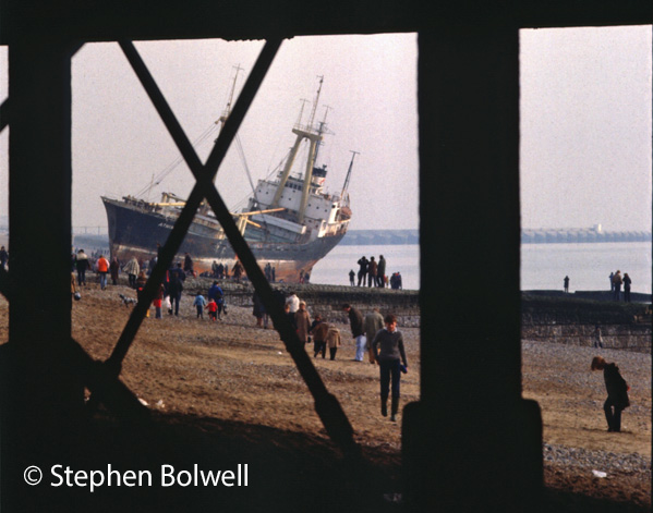 A near miss for the Palace Pier. The Athena-B left high and dry on Brighton beach.