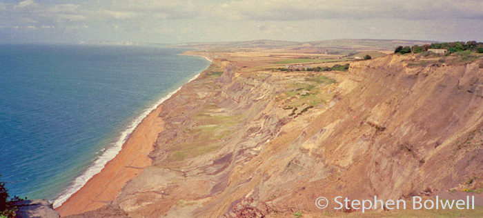 Looking West from Blacking Chine on the Isle of Wight where landslips are occurring - a combination of geology and water content in the cliff is dumping the cliff into the tidal zone.
