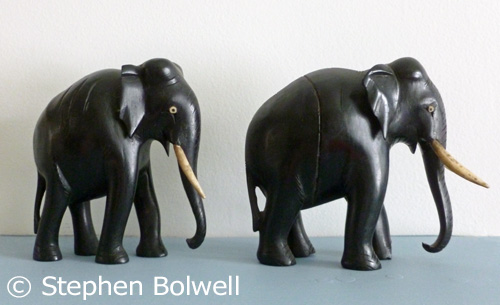 Even carved elephants - these coming out of Africa during the 1920s or 30s carry ivory tusks, although in many cases bone is substituted for tusks.