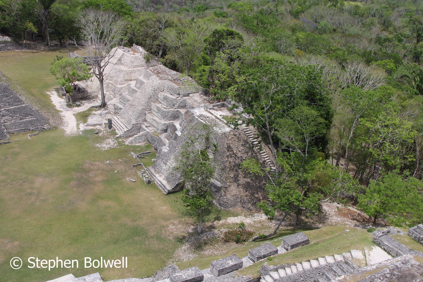A view looking down from the top of El Castillo.
