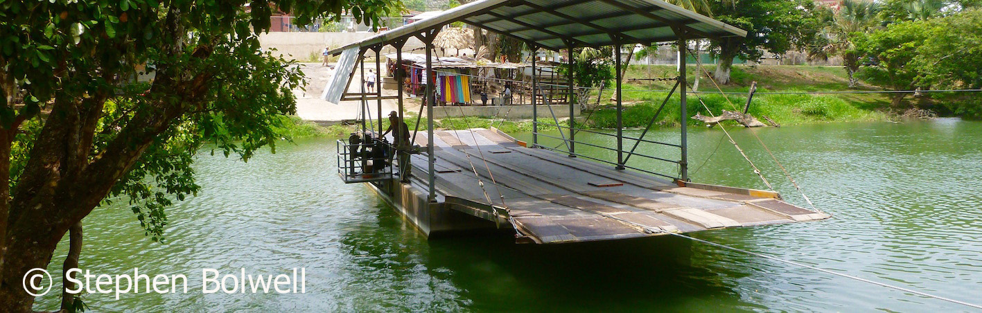 We cross the river by means of a ferry that is hand cranked - you tip pay the ferryman whatever you feelis appropriate and he literally drags you across.