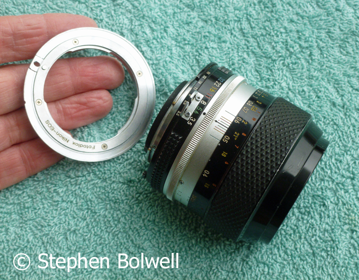 My old 35mm macro Nikor lens with a converter to CANON EOS Camera body - It is best toonly use such inexpensive fixes if you know what you are doing. 